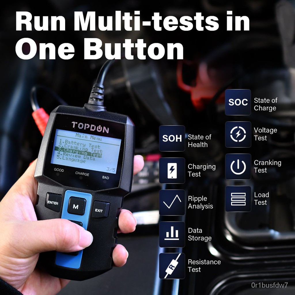 TOPDON BT100 Car Battery Tester Charger Analyzer 12V 2000CCA Voltage