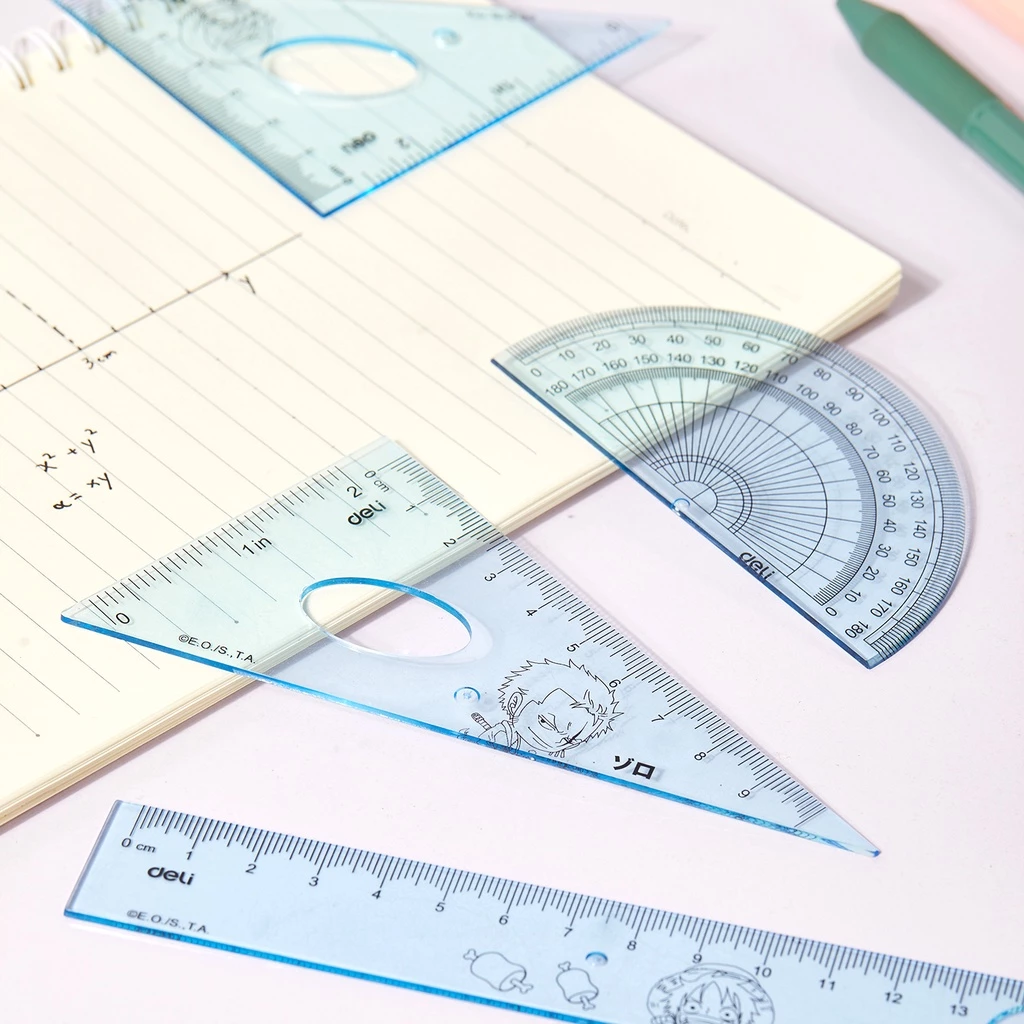 Deli One Piece School Ruler Set / Set Penggaris Sekolah 4 in 1 Lucu Gambar One Piece Dengan Pouch Plastik EH17 - Gambar 2