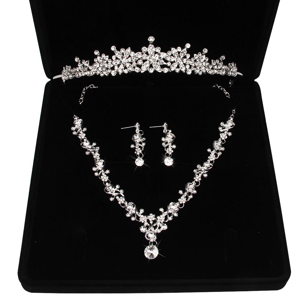 Headband Hair Crystal Tiara Necklace Earring Set Wedding Bridal Jewelry