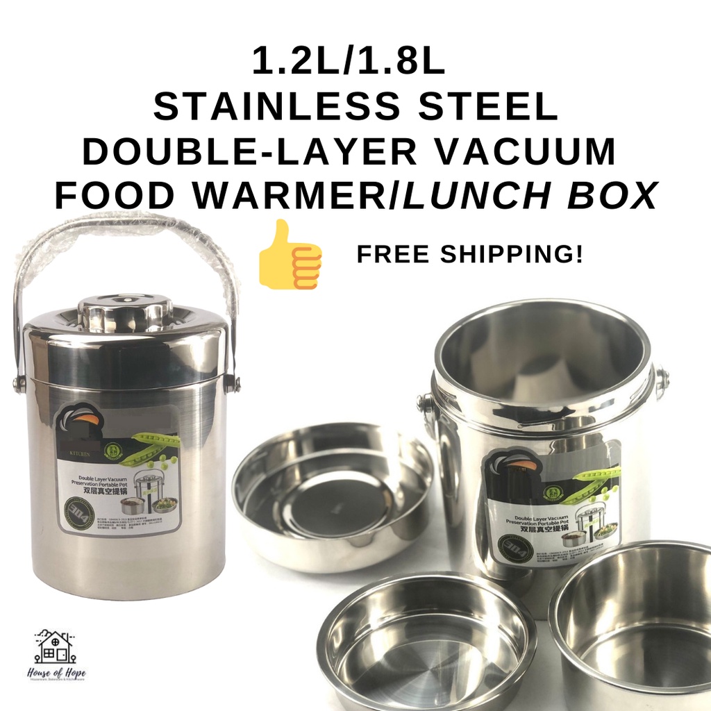 1.2L/1.8L 3 Compartment Double Layer Vacuum Stainless Steel Food Warmer ...