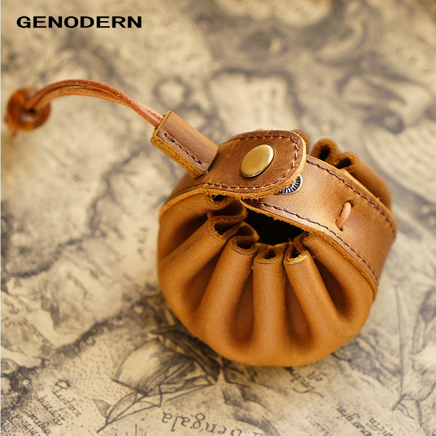 GENODERN Handmade Genuine Leather Unisex Coin Purse Drawstring Key ...