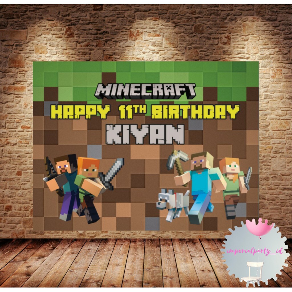 Custom Happy Birthday Backdrop Banner Minecraft Children's Birthday ...