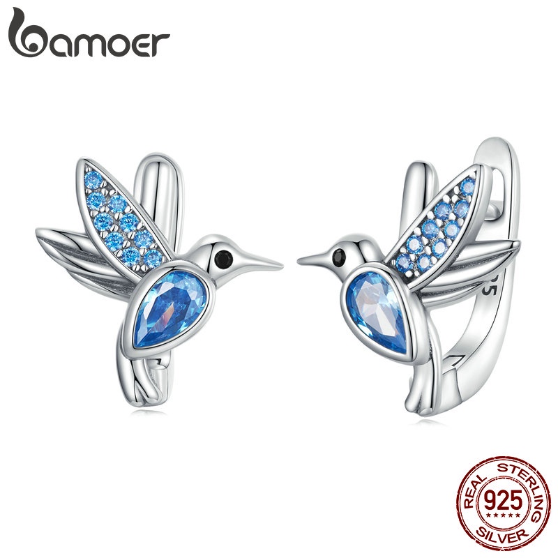 Bamoer Earrings 925 Silver Humming bird Ear Clips Studs Fashion Jewelry For Women