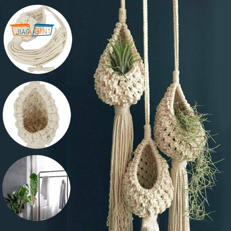 Boho Macrame Air Plant Hanger Tillandsia Hanging Basket Rope Holder Flower Home Decor (13CM)