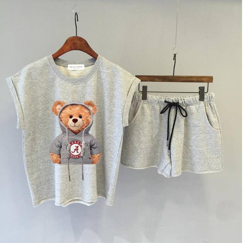 2pcs/set 2022 Summer Korea Women Casual Sports Fashion Suit Vest Shorts T-shirt+drawstring