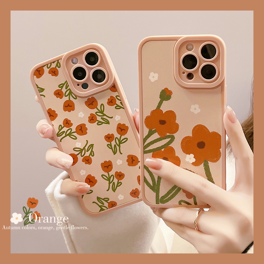 Orange Flowers iPhone Case Camera Proctection Design for iPhone 14 13 12 11 Pro Plus Max X XR XS Max Case [Wodeke] Full Screen Pattern