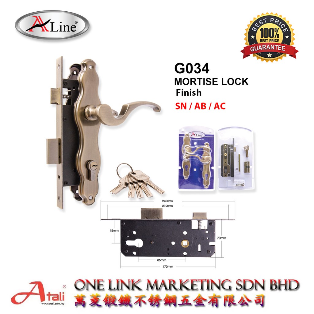 ALINE G034 MORTISE LOCK HANDLE ENTRANCE IRON DOOR GATE LOCK SET ...