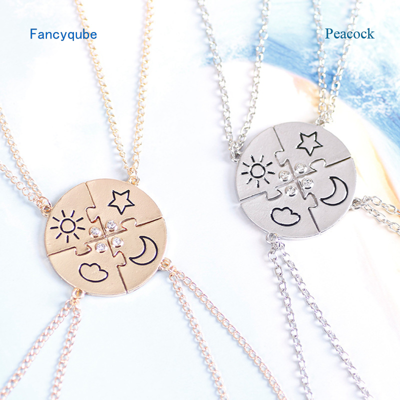 Peacock 4 Piece Set Best Friend Friendship Necklace Sun Moon Cloud