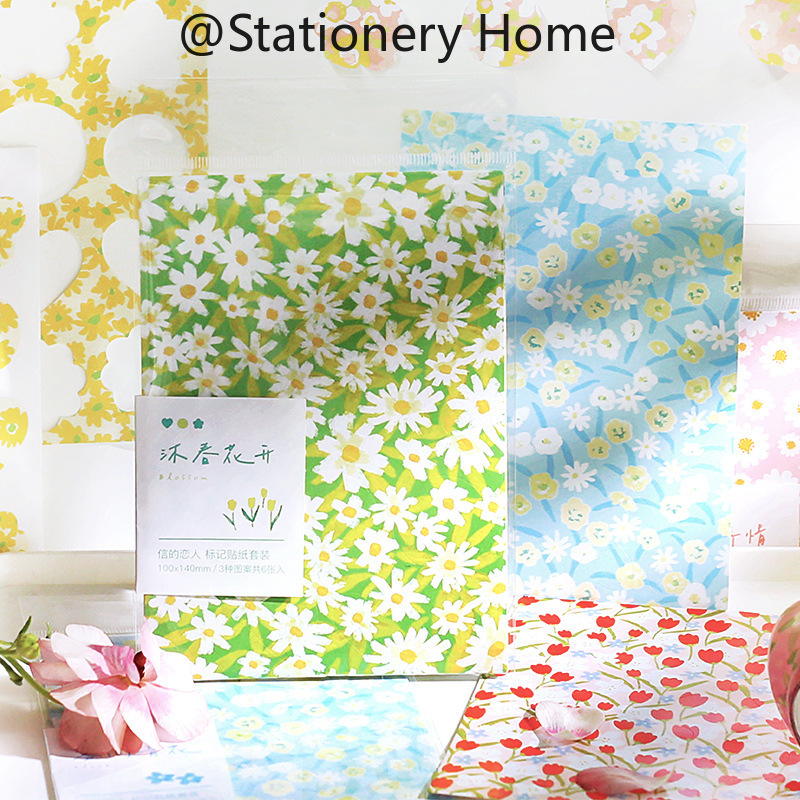 6Sheets Spring Garden Sticker Korean Flower Round Mark Stickers Ins ...