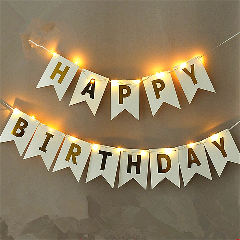 1set Happy Birthday Letters Banner And 2set 2m Led Fairy Lights String ...