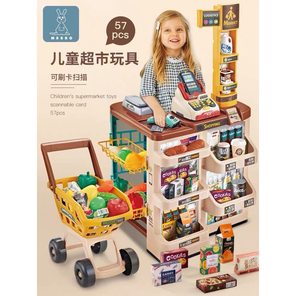 Kid Supermarket Pretend Play Toy with Cashier scanner with sound