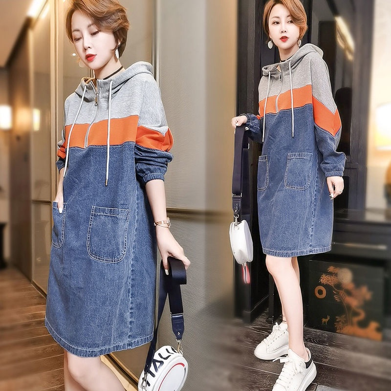 Denim hoodie dress sales