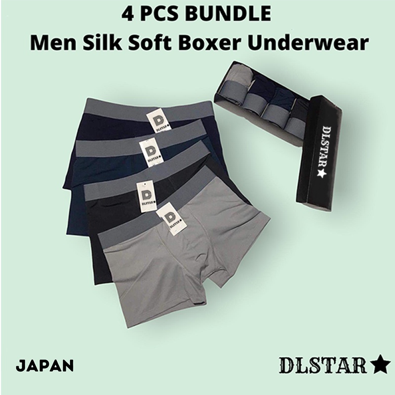 BUNDLE OF 4] DLSTAR Men Silk Soft Boxer Underwear, Soft, Silky, Men  Boxers, Comfortable wear