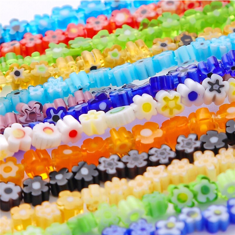 45Pcs Lampwork Beads Mixed Color Flower Pattern Glass Beads For Jewelry  Making