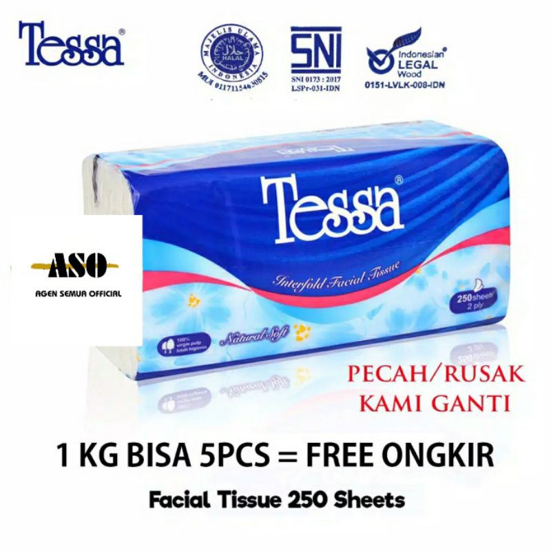 Tisu Wajah TESSA 250 lembar 2ply Natural Soft / Facial tissue - Gambar 2