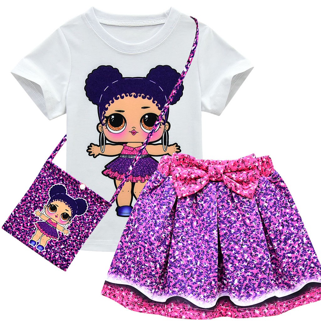 Ready Stock 3PCS Set Kids Girls Clothes LOL Surprise Dolls T Shirt Skirts Bag Shopee Singapore