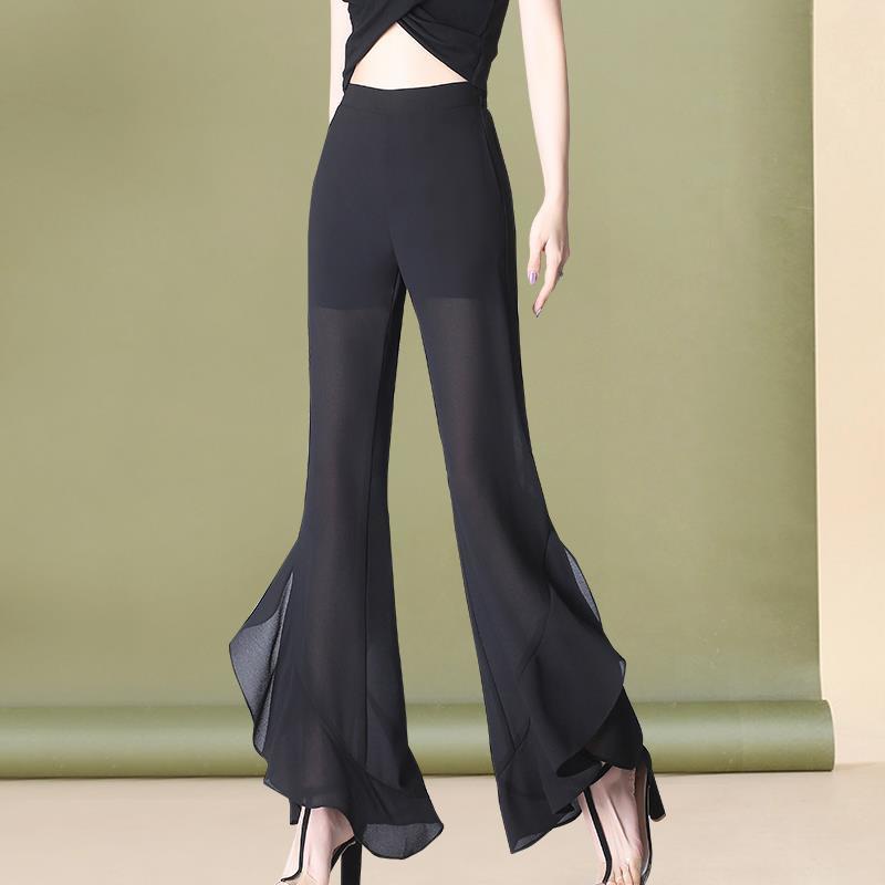 Sexy Flared Pants Women Ice Silk Flare Leggings Chiffon Black Bell ...