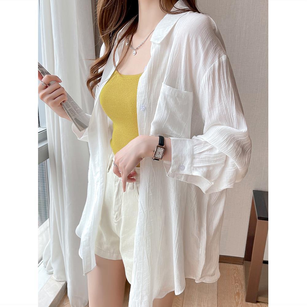 Ice Silk White Sunscreen Shirt Women Long-Sleeved 2022 Summer New Style Super Fairy Versatile Air-Conditioning Clothing Cardigan Thin Jacket