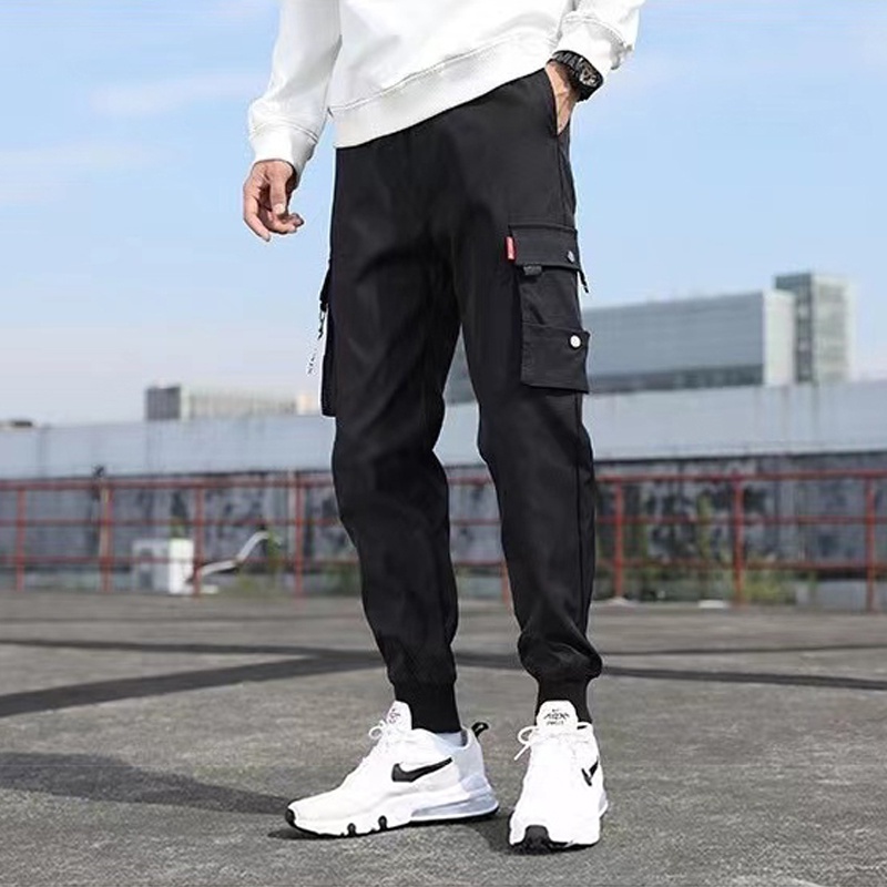 Men S Side Pockets Cargo Harem Pants Ribbons Black Hip Hop Casual Male  Joggers Trousers Fashion Casual Streetwear Pants 5xl