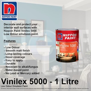 Nippon Paint Vinilex 5000 Low Odour Emulsion Paint 1L | Shopee Singapore