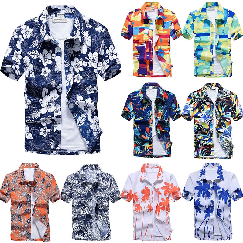 Men Hawaiian Shirt Flower Summer Holiday Beach Party Casual Short ...