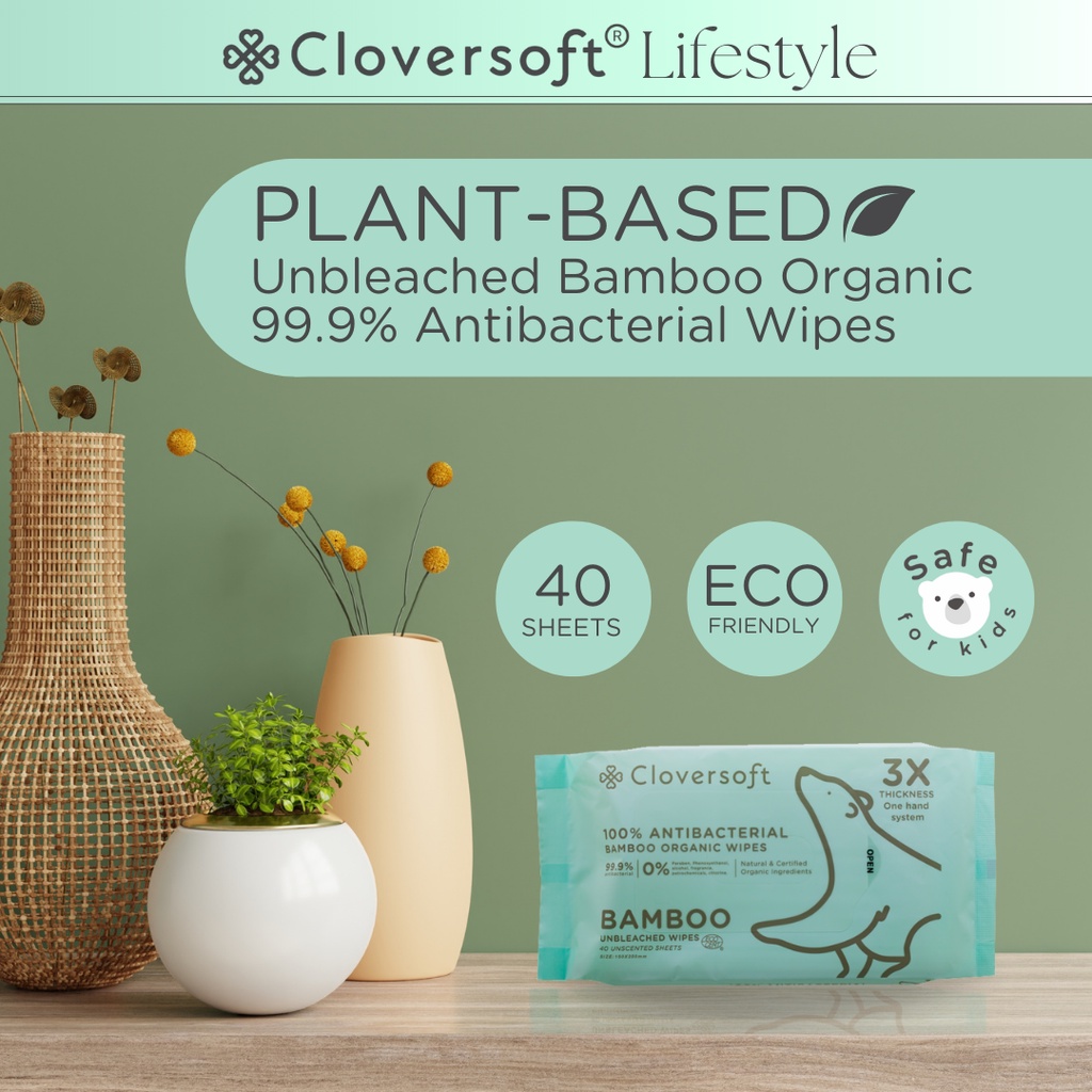 [Cloversoft Official][40 sheets] Unbleached Bamboo Antibacterial Wet ...