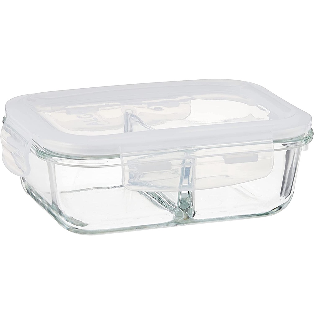 ALGO GLASS FOOD CONTAINER WITH DIVIDER, 650ML, Bundle of 2, RECTANGULAR