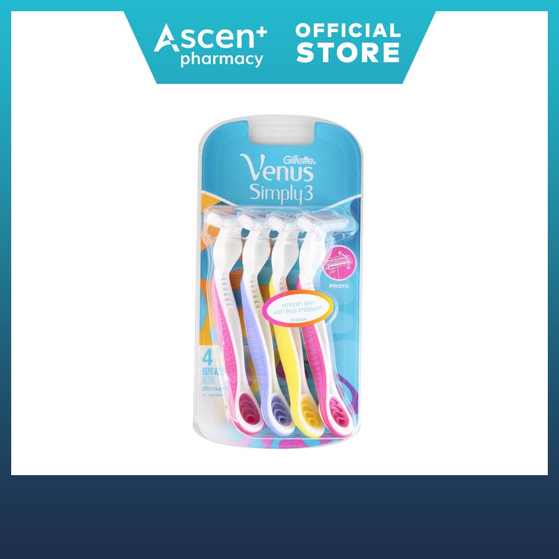 Gillette Venus Simply3 Women's Disposable Razors, 4 Count (Pack of 1)