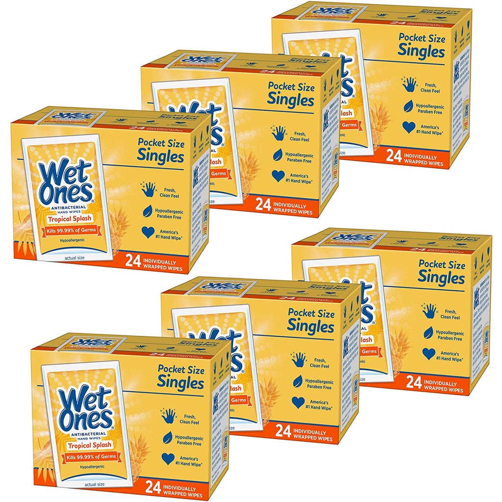 Wet Ones Antibacterial Hand & Face wipes, Citrus Scent Singles, 24