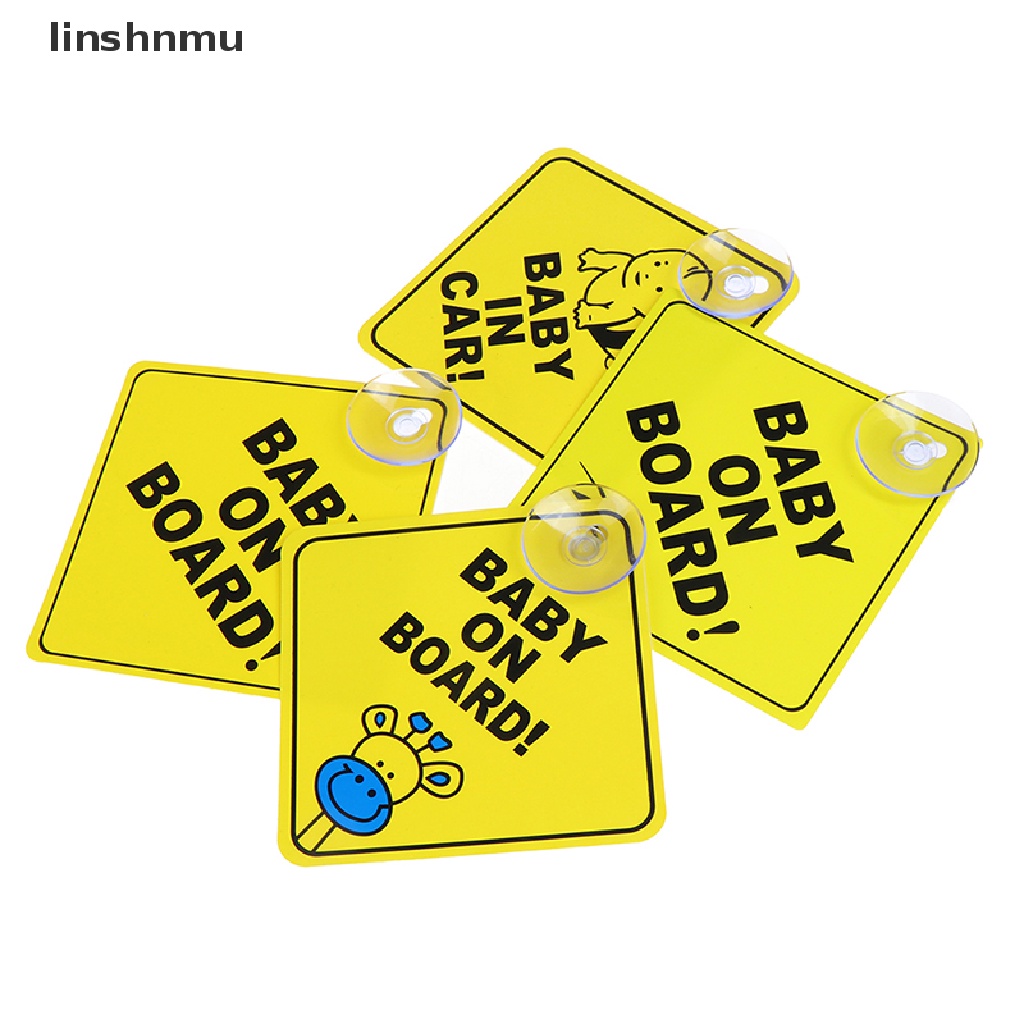 [Linshnmu] Baby On Board SAFETY Car Window Suction Cup Yellow REFLECTIVE Warning Sign 12CM [Liin]