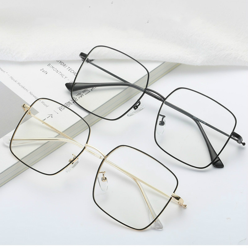 Korean Style Large Square Frame Glasses Retro Metal Frame Woman Glasses