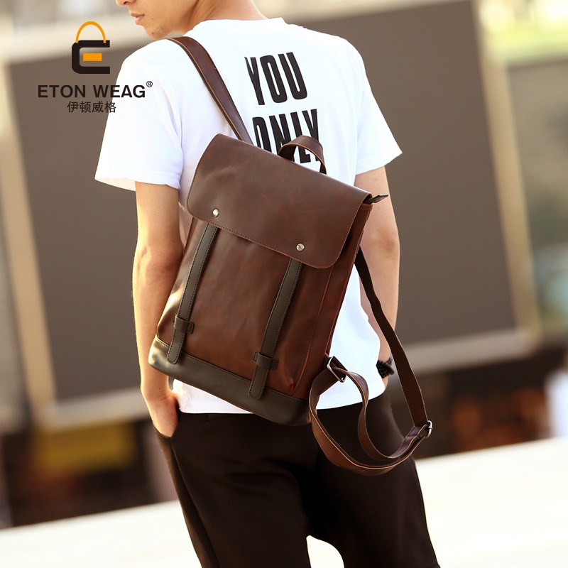 New Men Cowhide Leather Backpack Large Capability Schoolbag Laptop