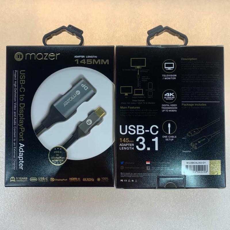 Mazer ALU USB-C to Display Port 4K/60Hz Adapter, 145mm in Length M-USBCAL353