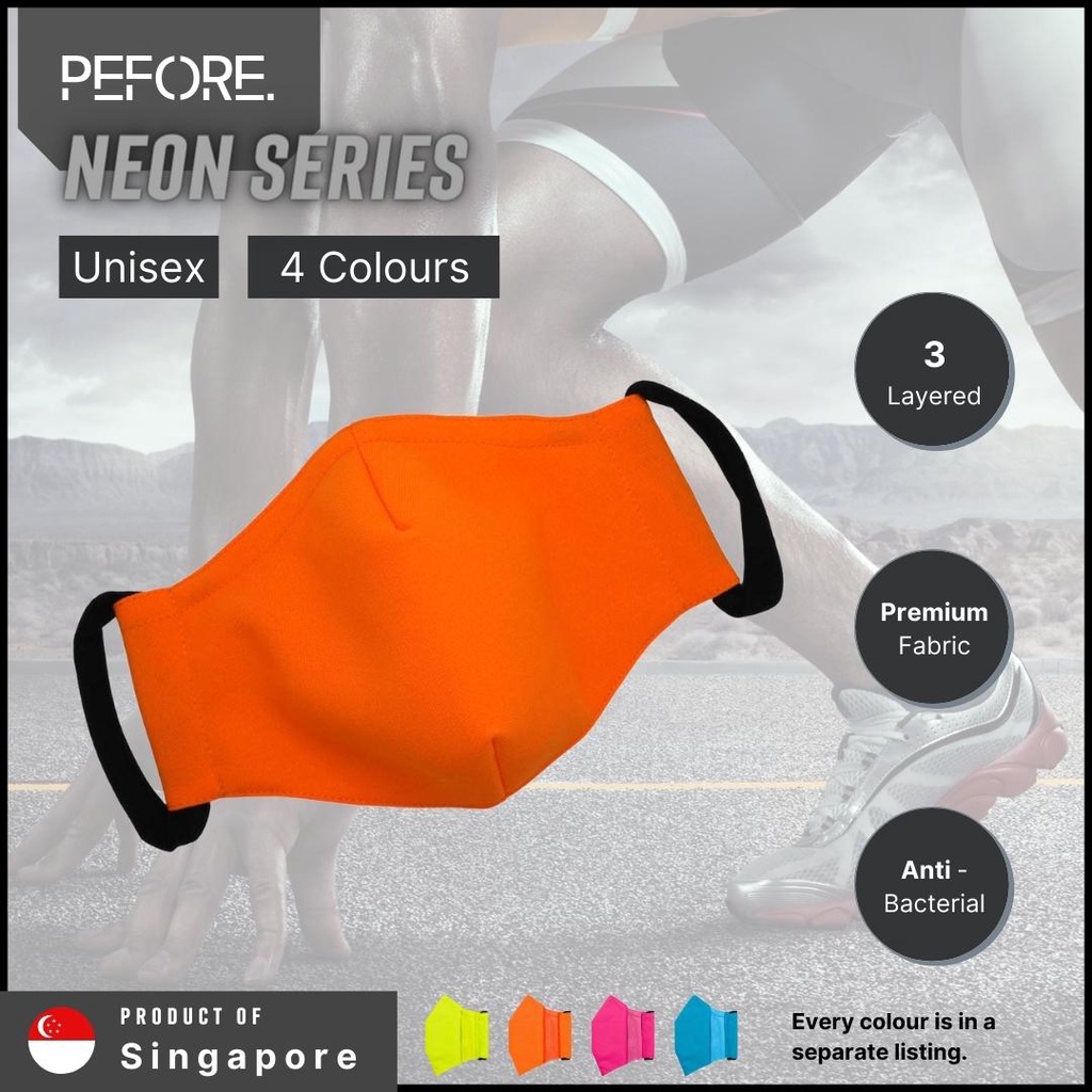[?? PEFORE] Neon Reusable Fabric Mask - Neon Orange | Kids & Adult | Premium 3 layers