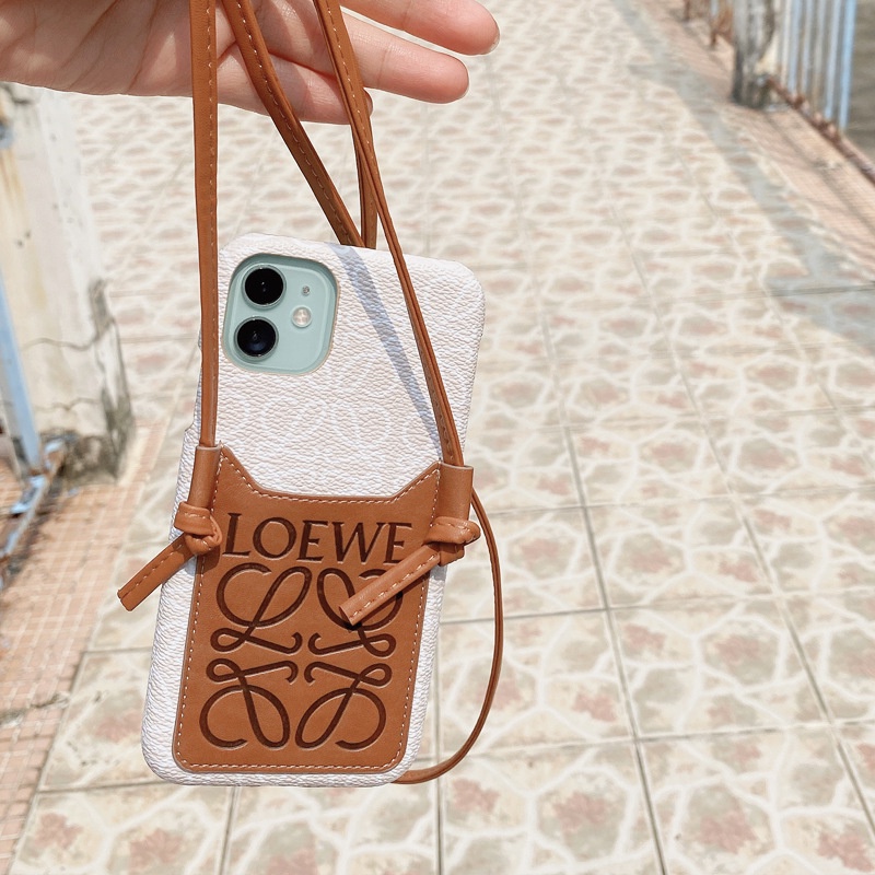 iphone 13 Leather Card Case Holder With CrossBody Strap lanyard