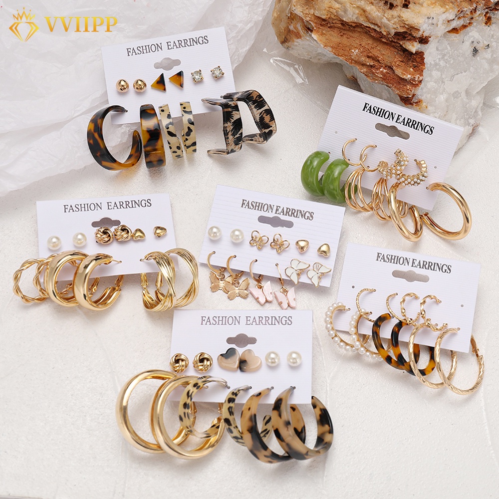 Fashion Acetic Gold Earring Set Pearl Resin Stud Earrings Colorful Butterfly Hoop Earrings Women Jewelry Accessories Shopee Singapore