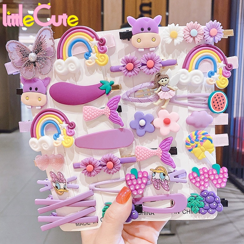 14 Pcs Pack Kids Cute Cartoon Flower Fruit Hair Clip / Girls Lovely Hairpin Set