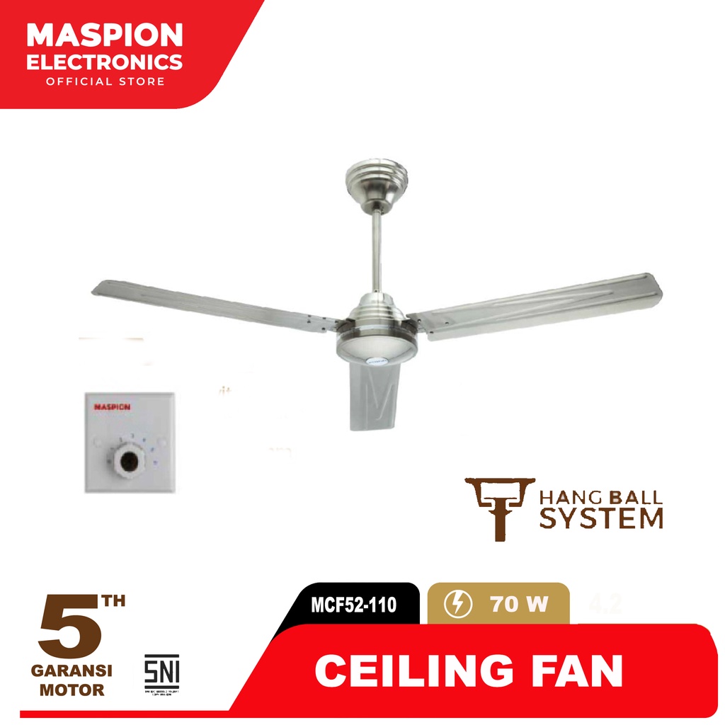 Maspion Ceiling Fan Kipas Angin Plafon 52 Inch MCF52-110 Nikel Satin - Gambar 2