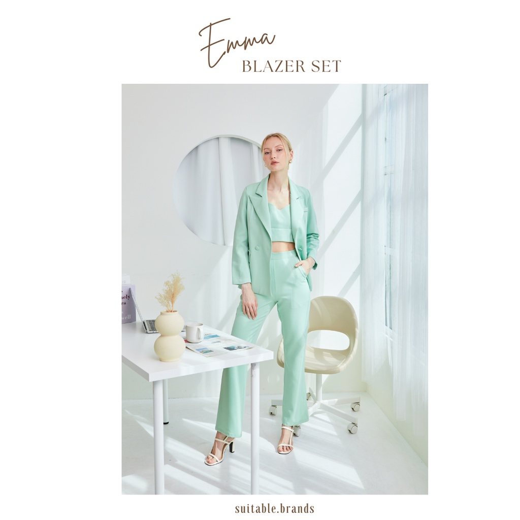 Emma Blazer Set-3 Piece Suit Oversized Jacket+ Crop Top+ Long Pants ...
