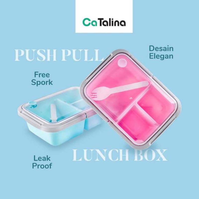 Lunch Box Kotak Makan Tepak Makan Anti Bocor Push Pull - Gambar 3