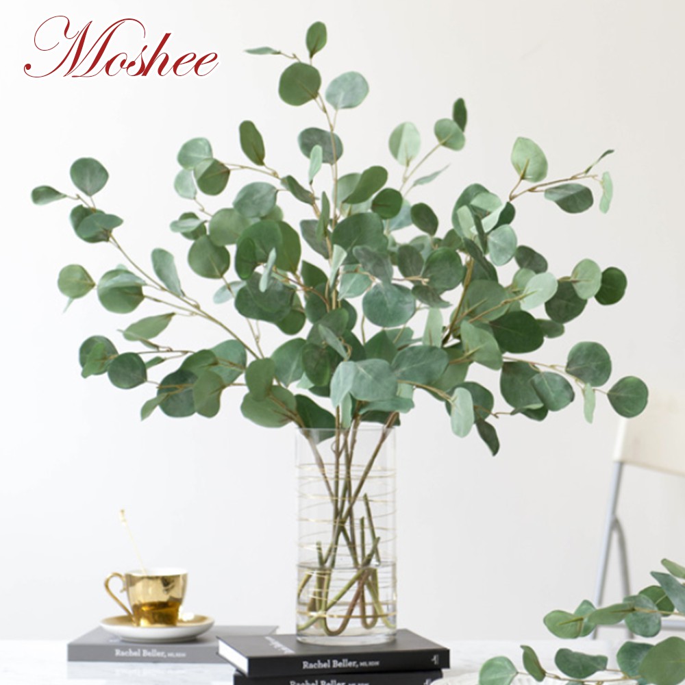 1 Bunch Eucalyptus Apple Leaf Artificial Garden Poppy Silk Fake Flower Bridal Bouquet Wedding Party Home Decor
