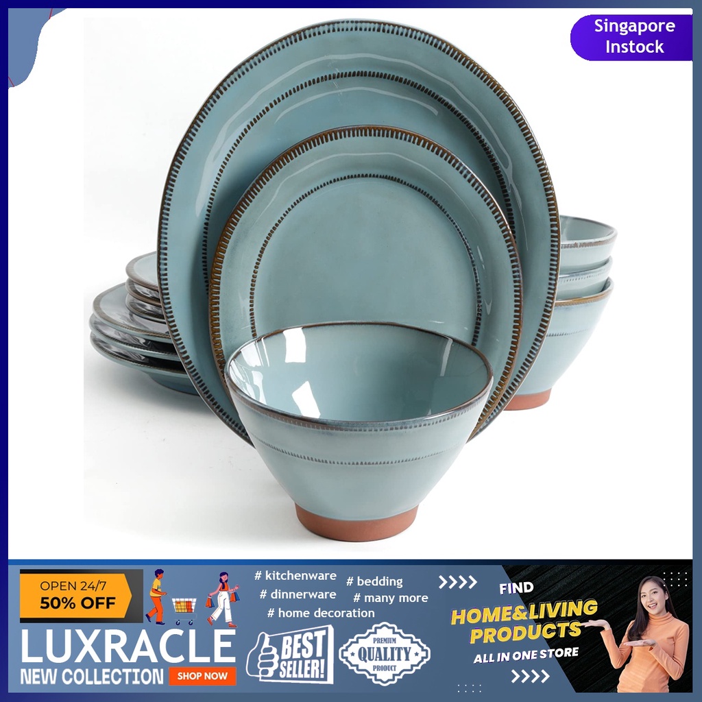 [sg stock] Gibson Elite 12pc Terranea Round Reactive Glaze Terra Cotta