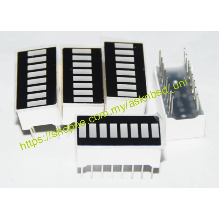 thumbnail interactive-video image 1 of 6pcs Tri-Color 10-Segment LED Bargraph – GYR 3G+3Y+4R, PCB Mount, 20-Pin 1 of 3