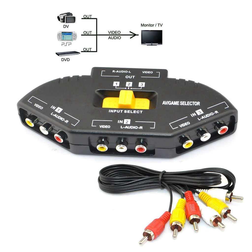 3 Port Selector Switcher Game AV Signal Switch Cable AV RCA Splitter ...