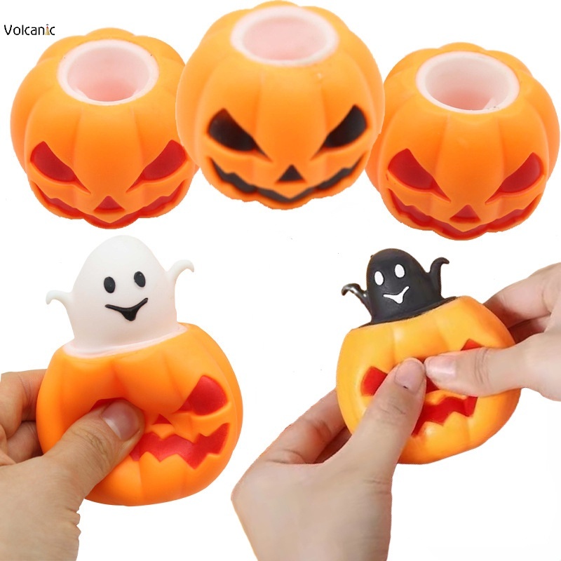 Pumpkin Pinch Halloween Funny Head Squeeze Vent Ball Toy Pumpkin Ghost Stress Relief Toys for Kids Aldult