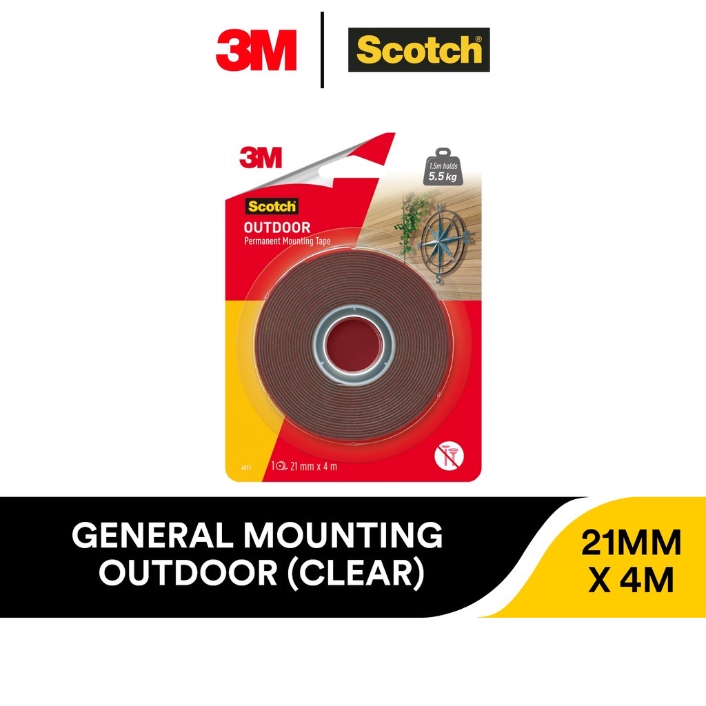 3M Scotch Heavy Duty Outdoor Clear Permanent Mounting Tape 21mm x 4m
