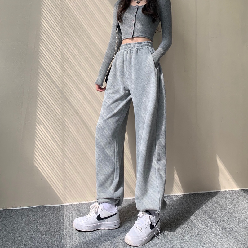 Women Trousers Cotton High Waist Drawstring Loose and Thin Sports Casual Pants  Harlan Pants Fashion