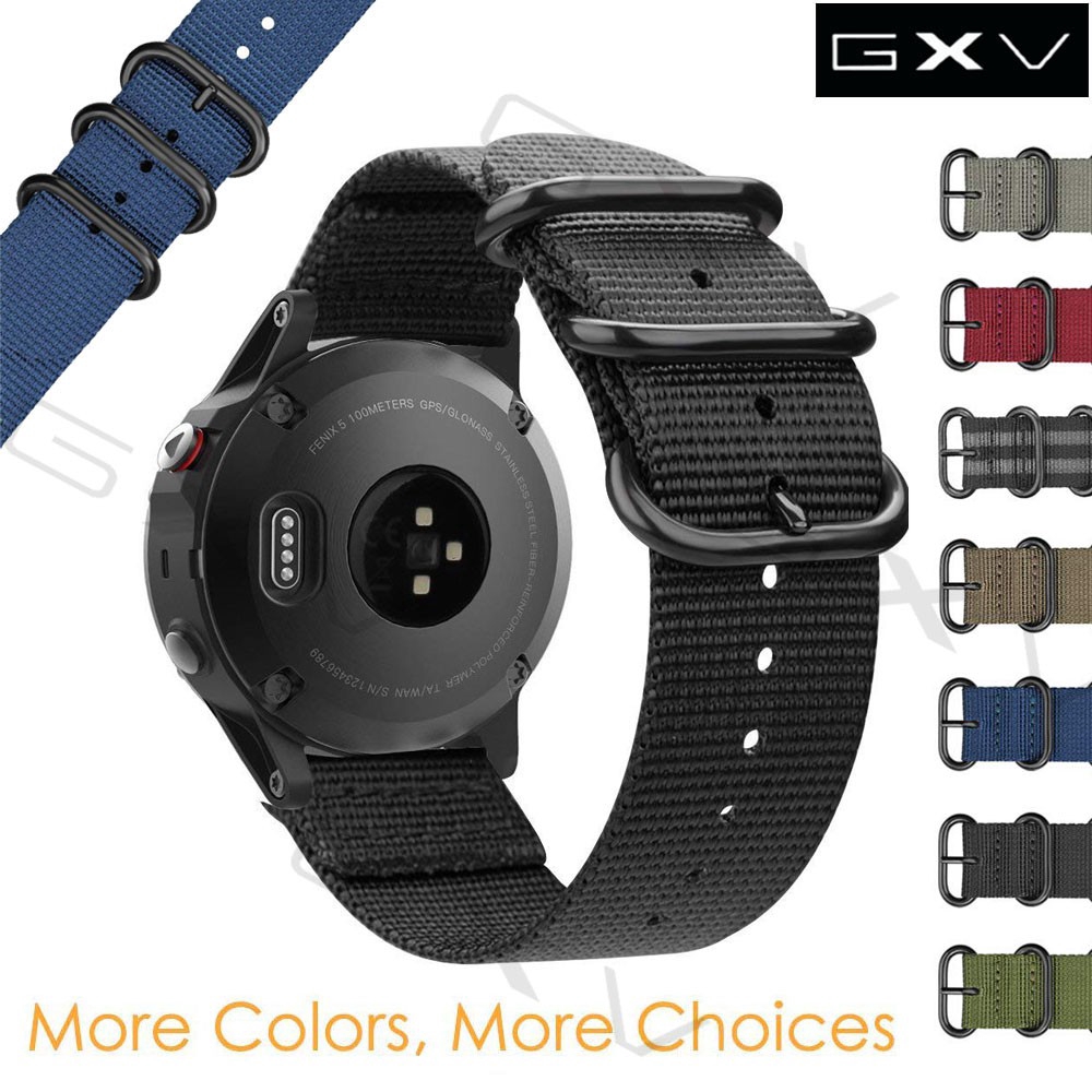 22mm Premium Nato Nylon Strap 3 Ring Watch Band for Garmin Fenix 6