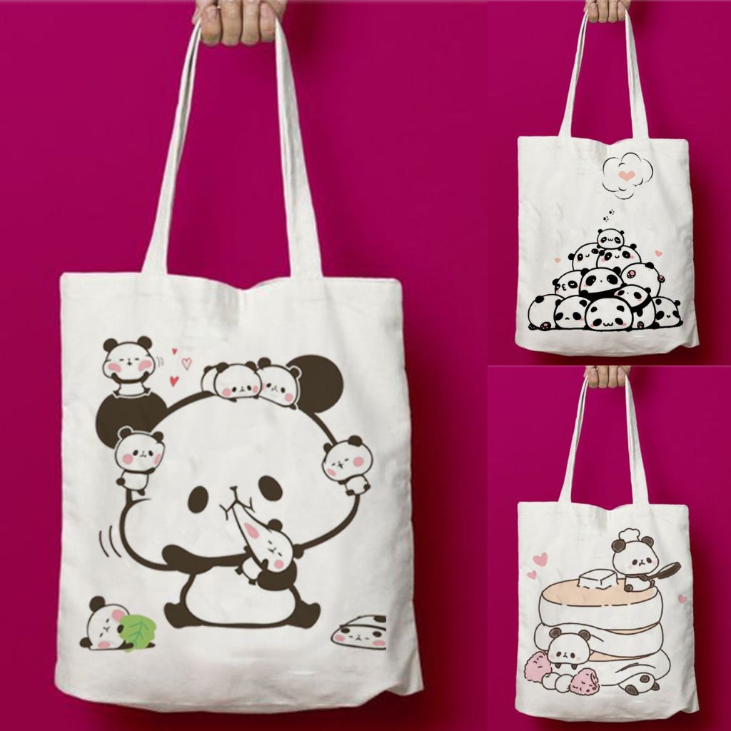 Totebag Tote Bag Cute Panda Motif Korean Canvas Goodie Bag Cute Kids ...