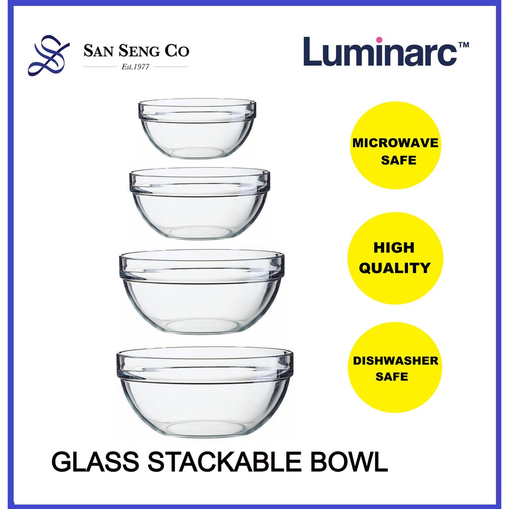 San Seng Luminarc 7CM 26CM Tempered Glass Salad Baking Stackable Bowl Dishwasher Microwave Safe Shopee Singapore